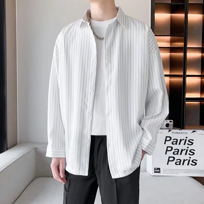 Long Sleeve Shirt Loose Black Plaid Pattern Korean Style Luxury Summer Fashion For Men