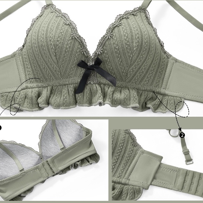 Áo ngực Aoweinisi thiết kế nút cài phía trước viền nhún bèo phong cách ngọt ngào cao cấp