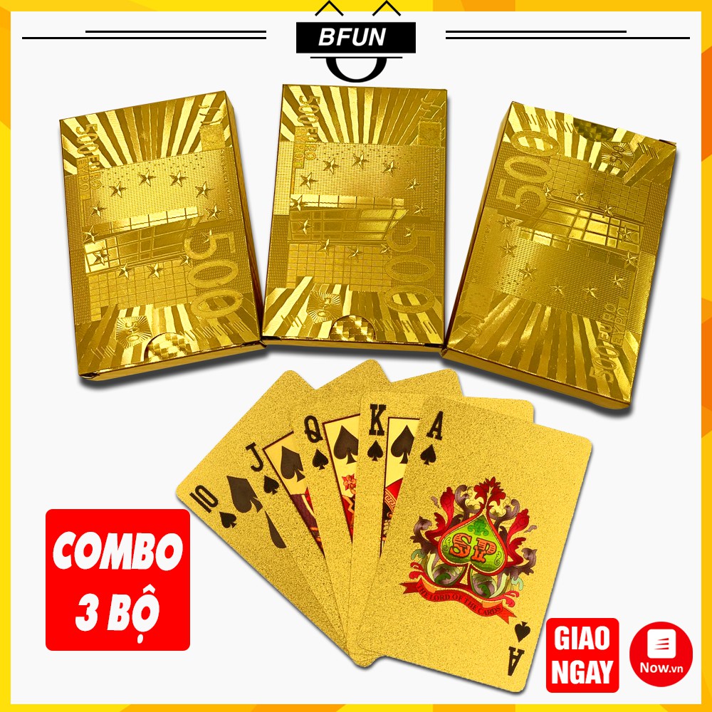 Bài Tây Mạ Vàng 24K (COMBO 3 BỘ) Cao Cấp - Bộ Bài Tây Nhựa 52 Lá, Đẹp, Chống Nước, Ảo Thuật, Đồ Chơi Trẻ Em BFUN