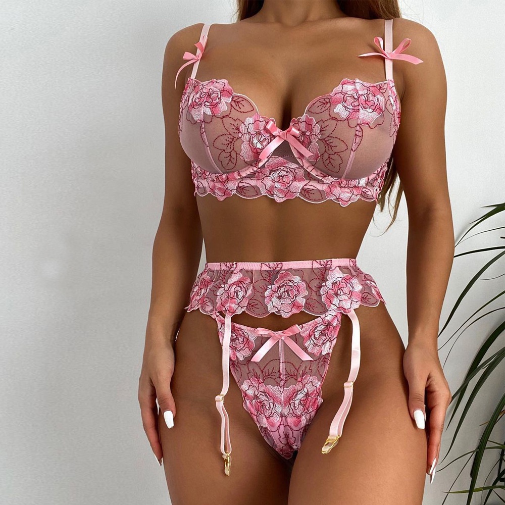 SET NỘI Y 3 MÓN HỒNG THÊU HOA