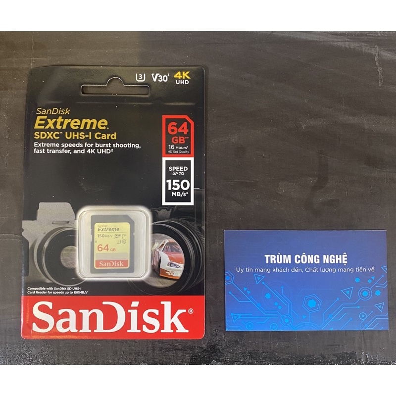 Thẻ Nhớ Máy Ảnh 64GB SDXC Sandisk Extreme Class10 U3 150MB/S Tốc độ cao