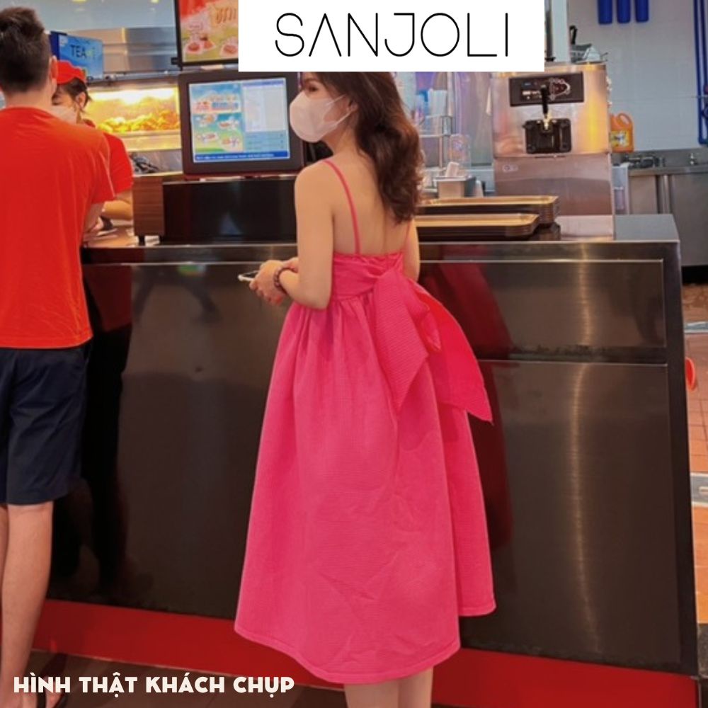 Váy Đi Biển 2 Dây SANJOLI Đầm Babydoll Dự Tiệc Buộc Nơ Form Bồng Kiểu Dáng Hàn Quốc Phong Cách Ulzzang Công Chúa VD070