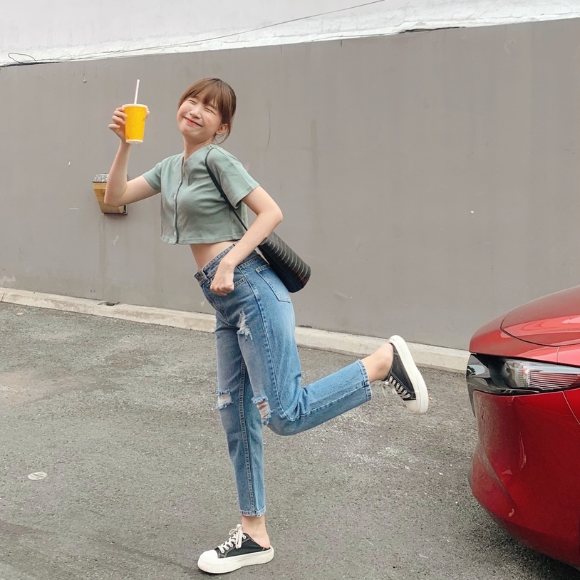 Quần jeans Nữ Lưng Cao Dáng Baggy Fit Kiểu Rách Gối LDR-102 | BigBuy360 - bigbuy360.vn