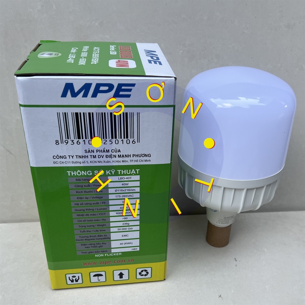 Bóng đèn led bulb MPE công suất 40W ánh sáng trắng, ánh sáng vàng
