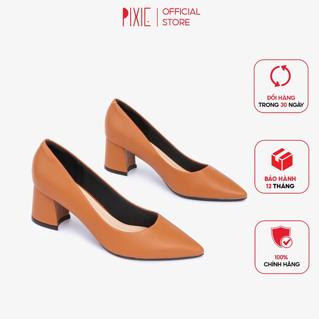 [Form nhỏ] Giày Cao Gót Đế Vuông 5cm Mũi Nhọn Basic Màu Đen Pixie P055