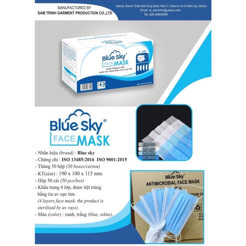 KHẨU TRANG Y TẾ 4 LỚP HỘP 50c CÁI BLUE SKY | BigBuy360 - bigbuy360.vn