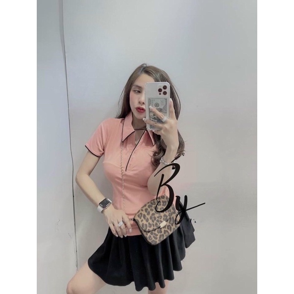 Áo thun body cổ bẻ phối viền đủ màu, chất vải co giãn 4 chiều lên From tôn dáng