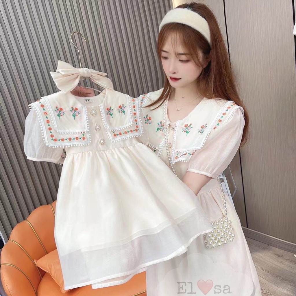 Váy Tơ Vạt Vuông Thêu Hoa Cực Xinh Cho Bé Gái