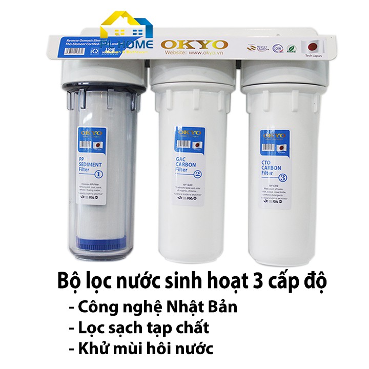 Bộ lọc nước sinh hoạt 3 cấp lọc, lọc thô đầu nguồn công nghệ Nhật Bàn OKYO