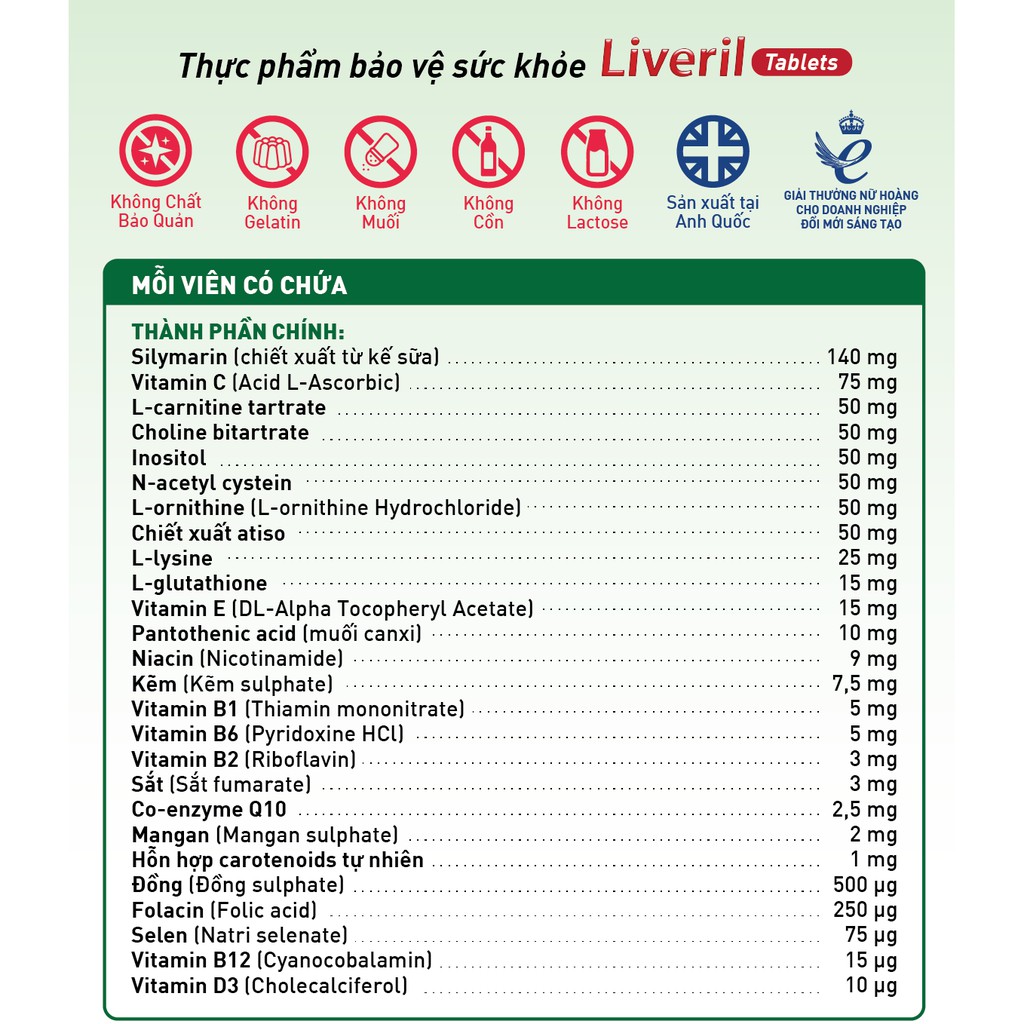 TPBVSK Vitabiotics Liveril Hỗ trợ giải độc gan