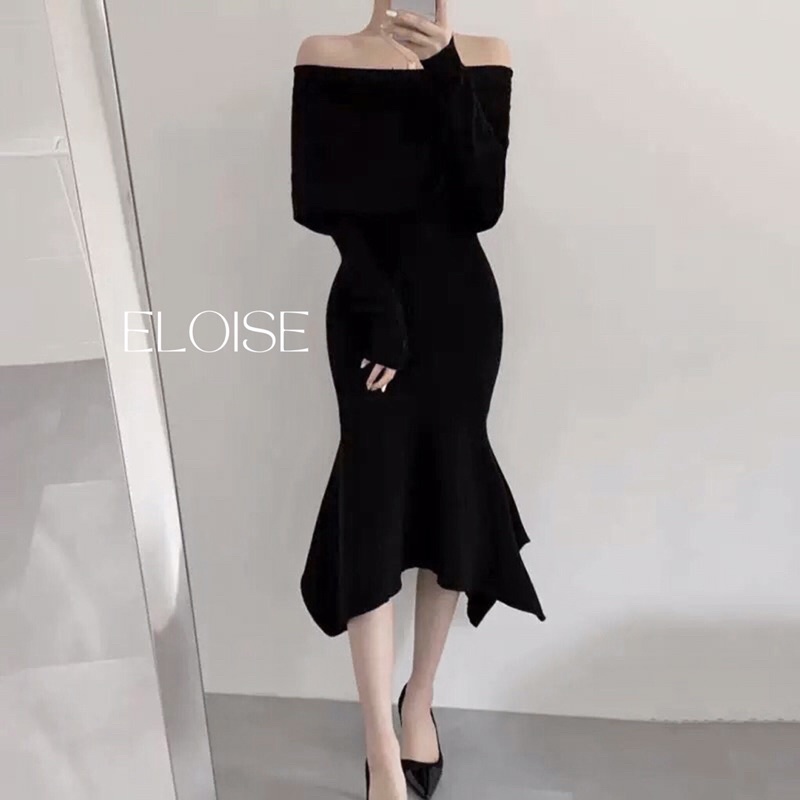 Đầm len trễ vai đuôi cá thanh lịch/váy len body trễ vai đuôi cá-có video-SẴN