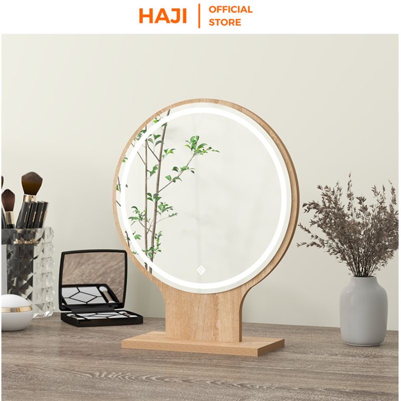 Gương tròn để bàn HAJI viền led cảm ứng điều chỉnh độ sáng thông minh A214