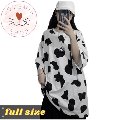 Áo thun bò sữa cổ tròn tay lỡ dáng rộng Unisex,áo thun nam nữ rẻ đẹp Freesize LOVEMINSHOP-15