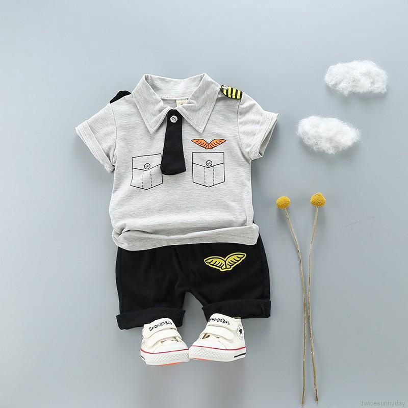 Set áo thun phối cà vạt + quần short cho bé trai