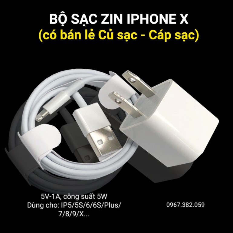 Bộ sạc IPhone X New zin dành cho Iphone 5/6/6s/6plus/7... công suất sạc 5W - (mã SA05) - bảo hành 6 tháng