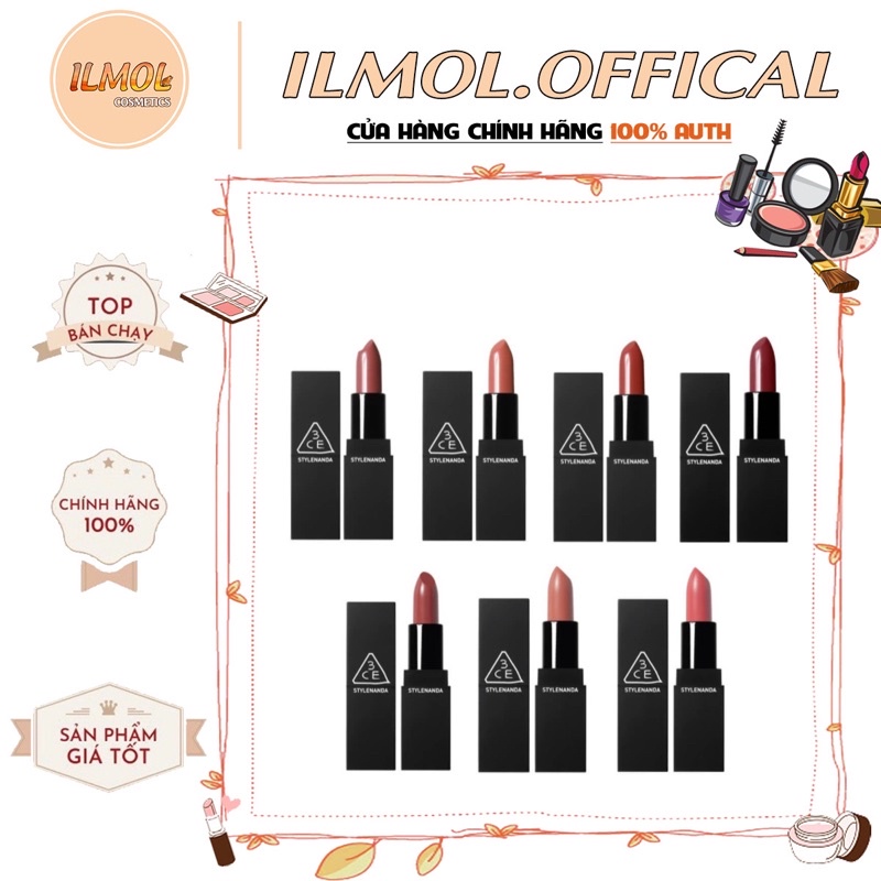 Son 3ce Matte Lip Color thỏi vỏ đen auth 100% màu 118,119, 701, 216,802, 907