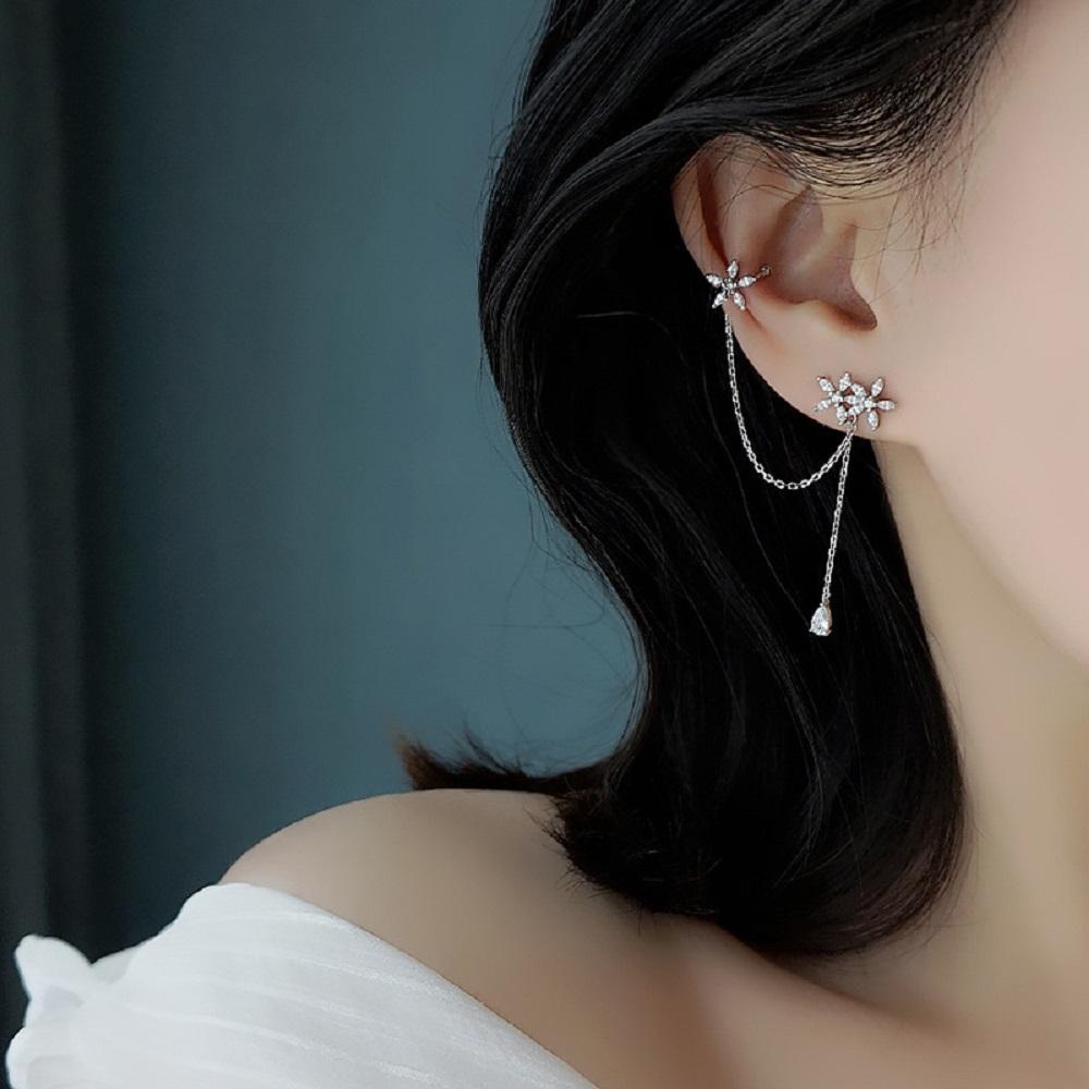 FORBETTER Khuyên Tai Lủng Lẳng Đính Đá Hình Hoa Mới Cho Nữ