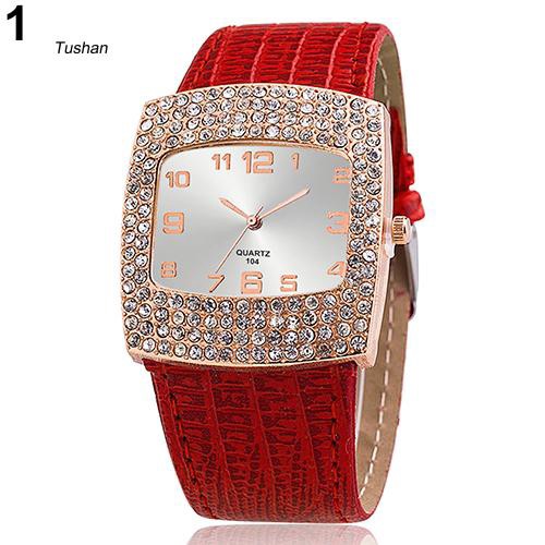 Đồng hồ mặt vuông đính đá phối dây đeo giả da cho nữ | BigBuy360 - bigbuy360.vn