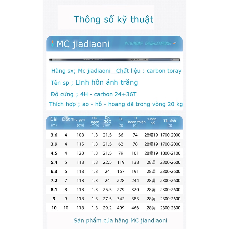 Linh hồn ánh trắng 4H cần câu chính hãng MC jiadiaoni tặng kèm ngọn