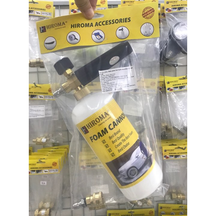 Bình phun bọt tuyết HIROMA 02 FULL KẾT NỐI dành cho máy rửa xe HIROMA cho khả năng tạo bọt cực nhiều