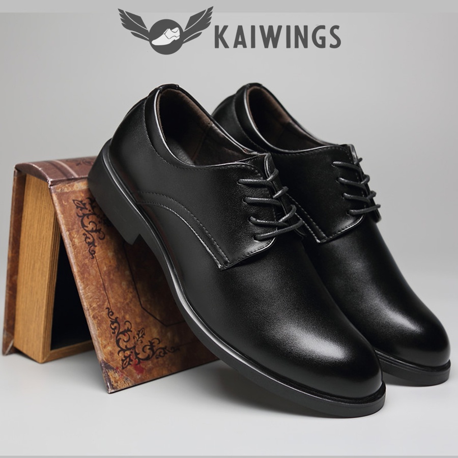 Giày Đen Nam Hàn Quốc Đẹp Buộc Dây Da Bò Thật KAIWINGS Giày Da Nam Công Sở Lịch Lãm GD55