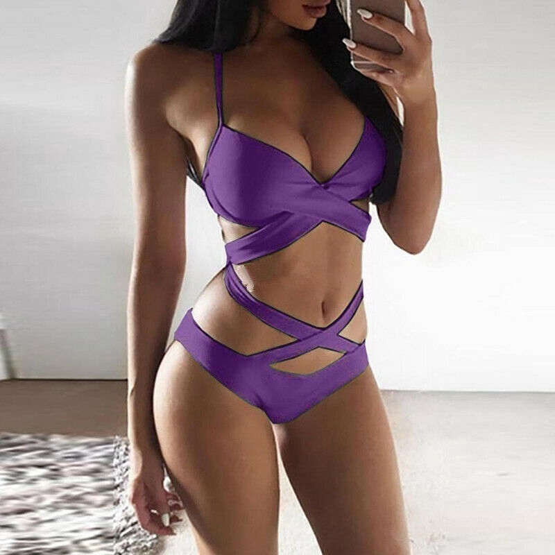 Bộ bikini thời trang biển màu trơn thiết kế quyến rũ cá tính cho nữ