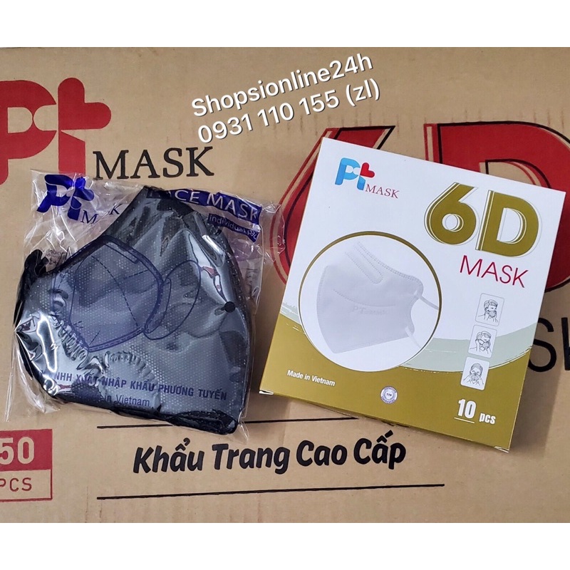 ✅ Hộp 10 cái khẩu trang 6D Pt mask Phương Tuyến màu Đen