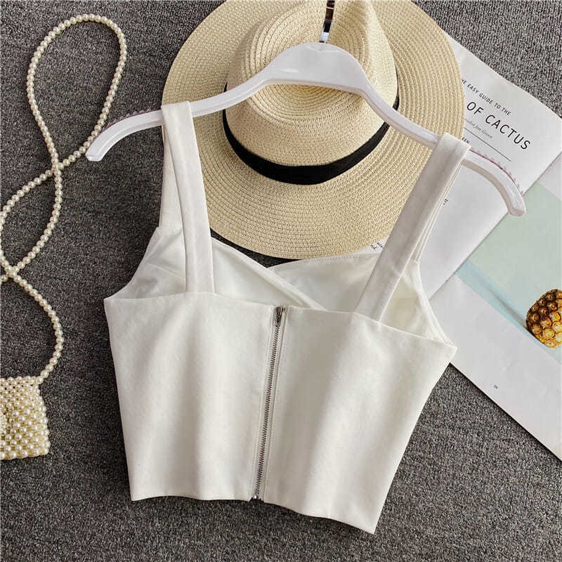 Áo Camisole Ngắn Có Khóa Kéo Dễ Phối Đồ Thời Trang Mùa Hè Cho Nữ