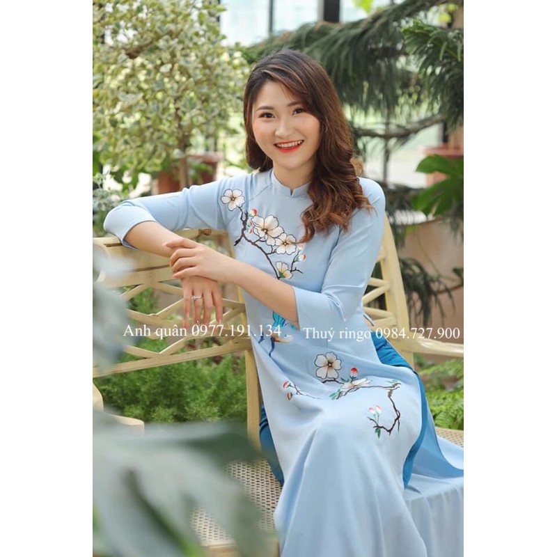 Áo dài may sẵn - áo thêu lắc tay thủ công