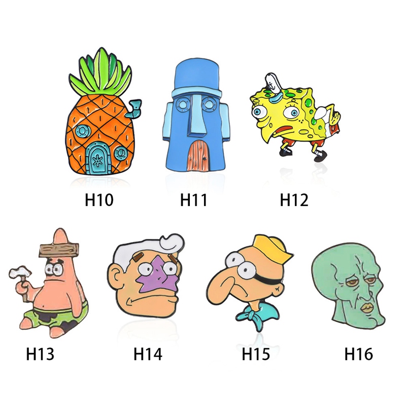 Nuserw GDHY SpongeBob Anime Series Brooch 16 Styles Sponge Bob Enamel Pins Sea Stars Barnacle Boy Pineapple House For Kids Button Badge-in Brooches From Jewelry &amp; Accessorie