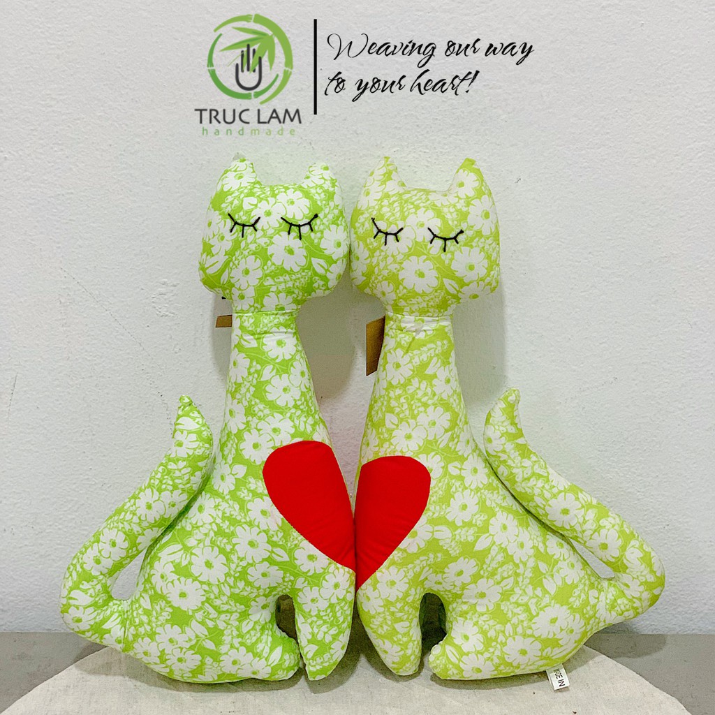 Đồ Chơi Cho Bé Thú Nhồi Bông Hình Con Mèo Ghép Đôi Trái Tim Vải Hoa Bông Gòn Cao Cấp - Trúc Lâm Handmade
