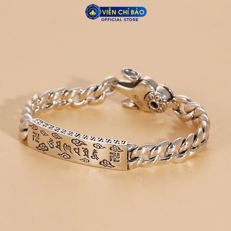 Lắc tay bạc nam khắc Lục Tự Đại Minh Chân Ngôn chữ Vạn chất liệu bạc Thái 925 thương hiệu Viễn Chí Bảo L100638