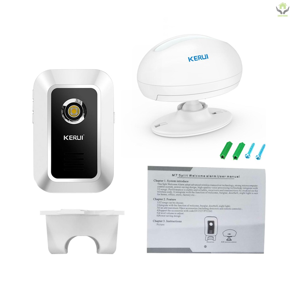 KERUI M7 433MHz Smart Doorbell Wireless Shop Store Welcome Door Entry Chime Night-Light with 1pcs Wireless Infrared Motion Sensor Detector Burglar Alarm