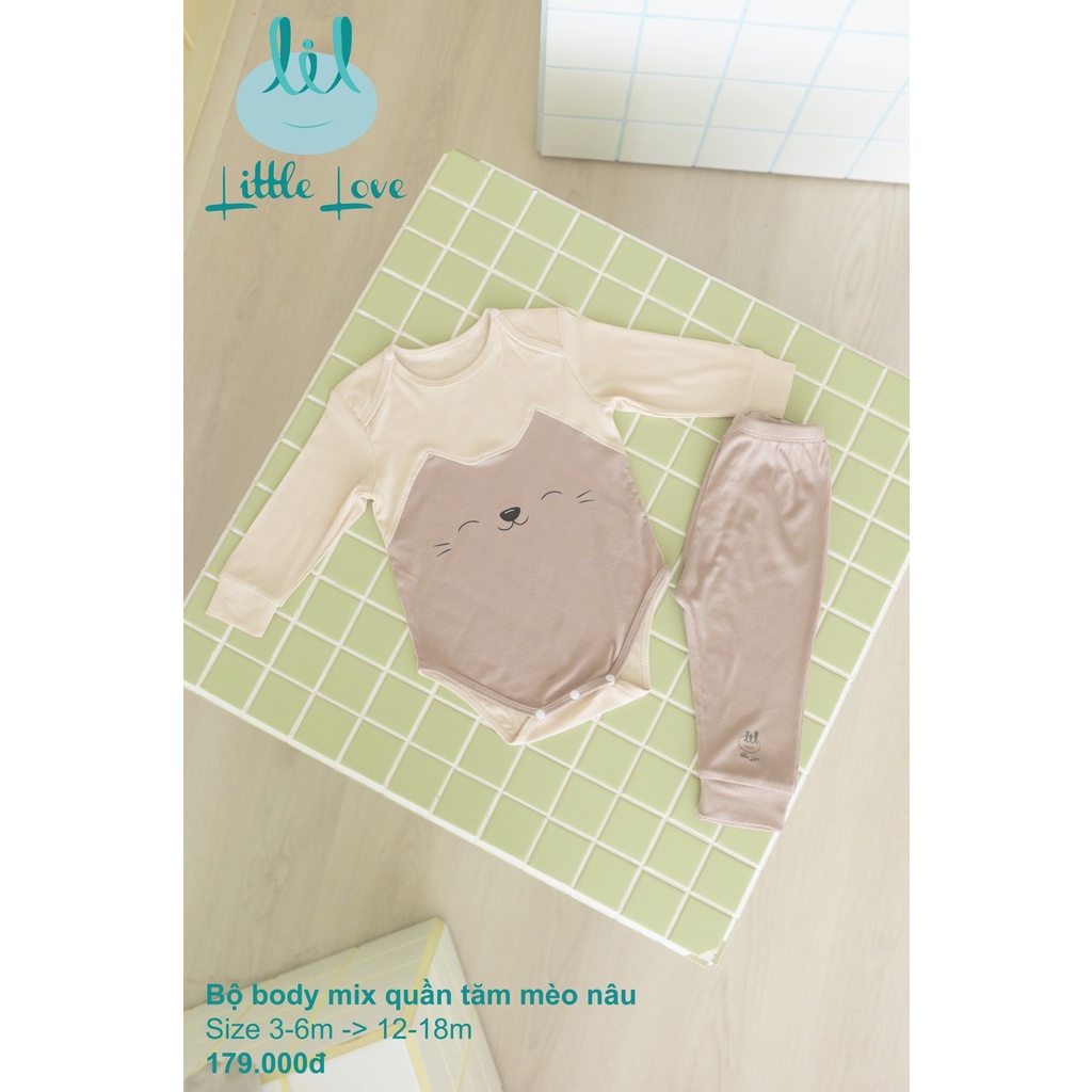 [3-18M]Set bộ body mix quần tăm Lil Little Love dành cho bé trai bé gái dễ thương