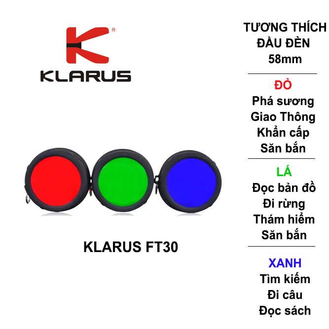 KÍNH LỌC MÀU KLARUS FT30 - DÙNG CHO KLARUS XT30R