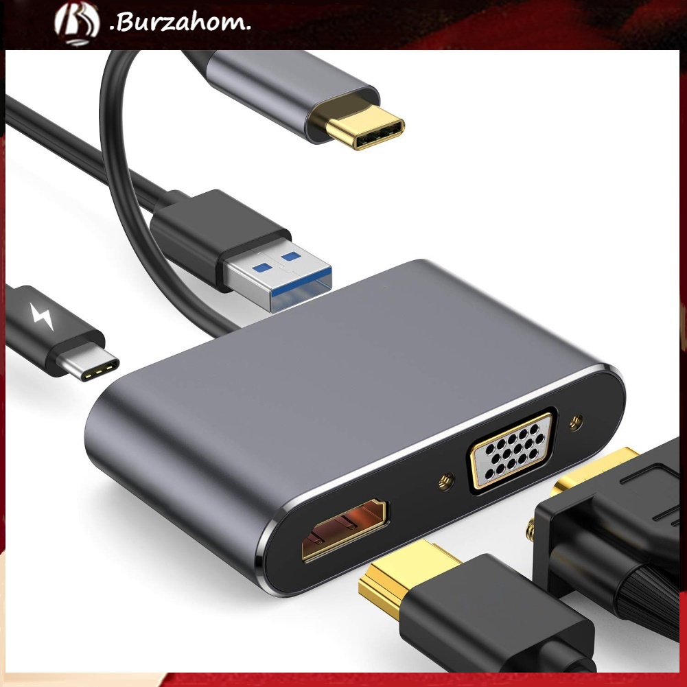 Bộ Chuyển Đổi Âm Thanh / Video 4 Trong 1 Type-C Sang Hdmi 4k Vga Usb 3.0 Pd Hub