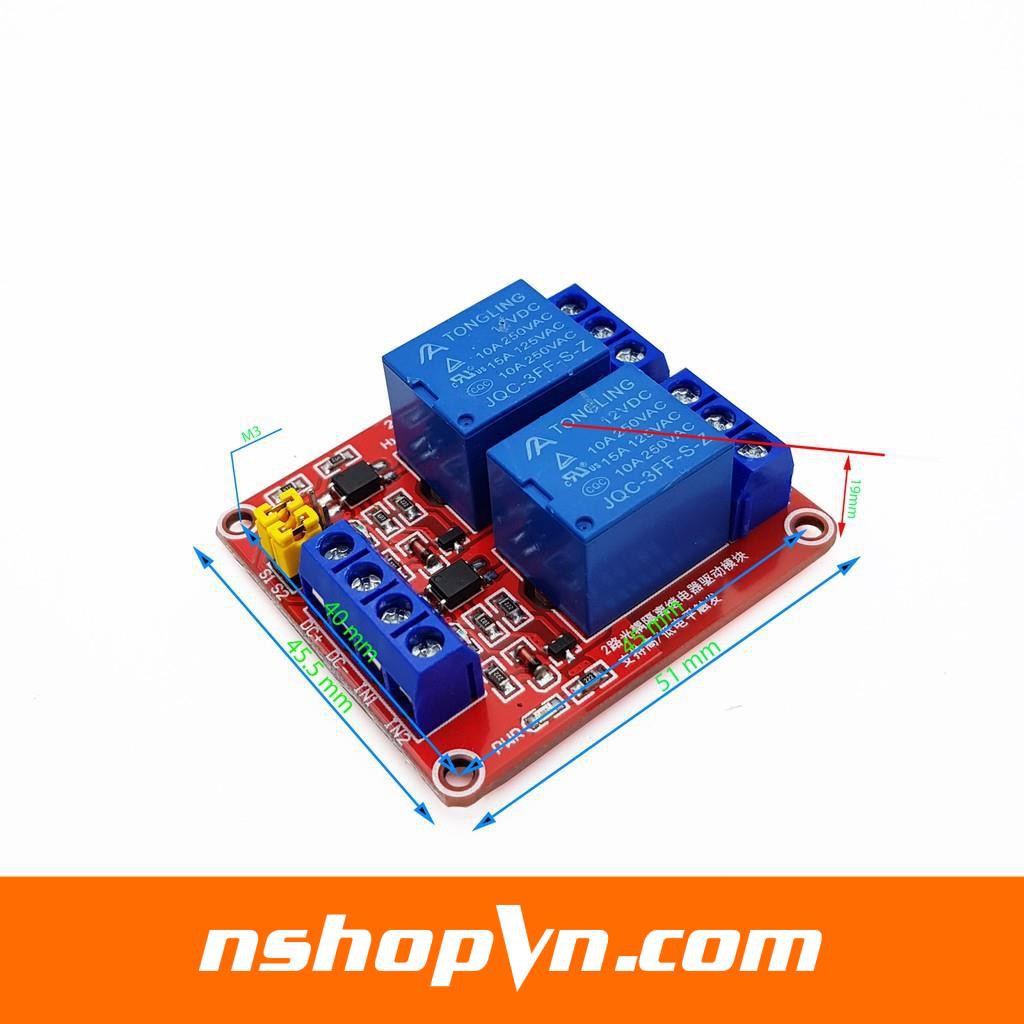 Module 2 Relay Với Opto Cách Ly Kích H/L 5V/12V