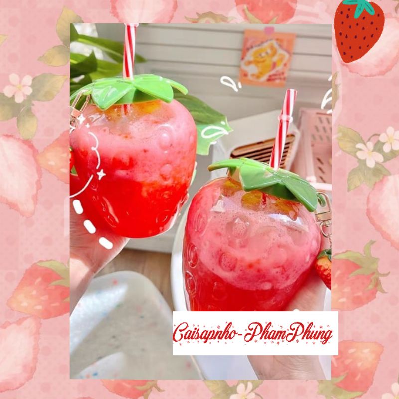 Ly nước hình quả dâu tây , Ly dâu tây 500ml có ống hút và móc khóa như hình | BigBuy360 - bigbuy360.vn