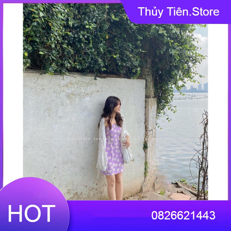 Mới - VÁY HAI DÂY HOA CÚC TÍM - ĐẦM 2 DÂY TIM TÍM HOA CÚC TRẮNG DÁNG NGẮN ULZZANG 💎 👗💝
