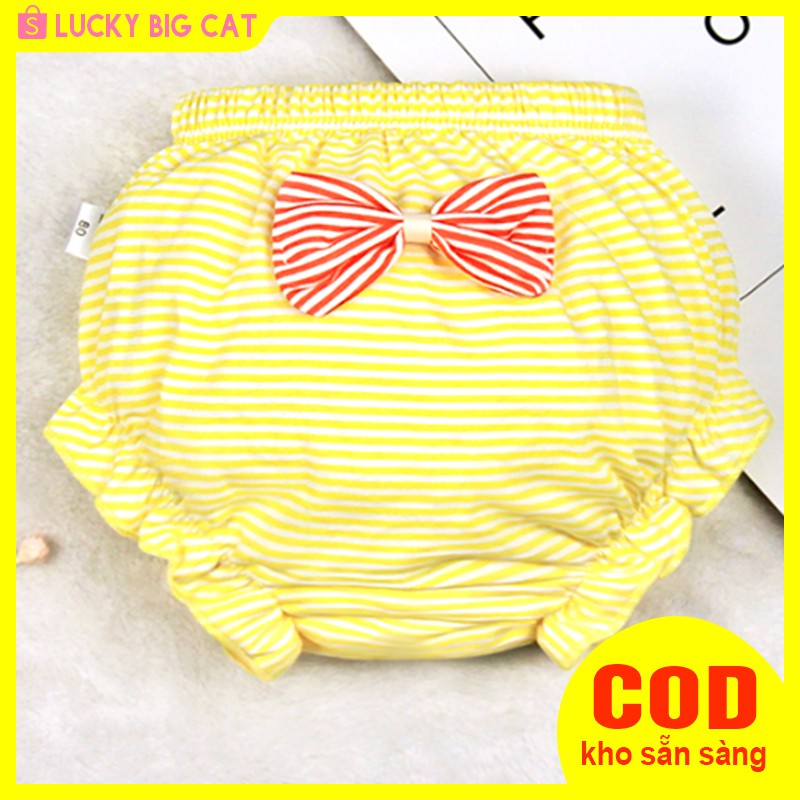 Lucky Big Cat  Bowknot polka dot sọc tam giác Underwear cô gái bé đồ lót bông trẻ em bánh mì quần dễ thương (Yellow Stripe)