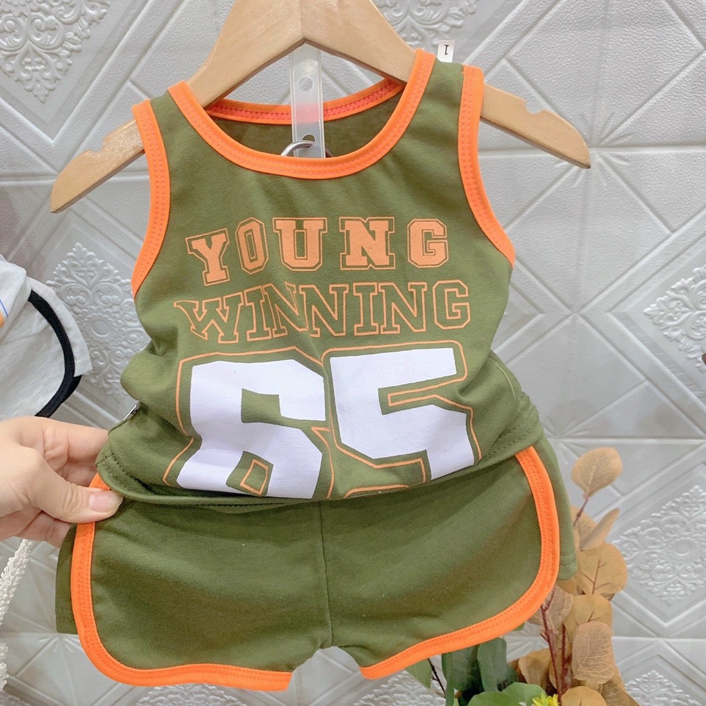 Bộ quần áo ba lỗ thun cotton thoáng mát cho bé trai gái 8-18kg