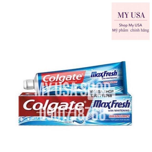 Kem đánh răng thơm miệng❤️Kem đánh răng Colgate Max Fresh With Whitening Breath Strips 215gr