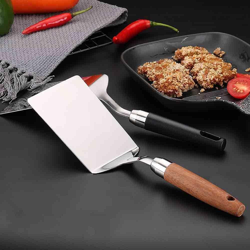 1 Xẻng Chiên Thức Ăn Bằng Thép Không Gỉ Tay Cầm Bằng Gỗ