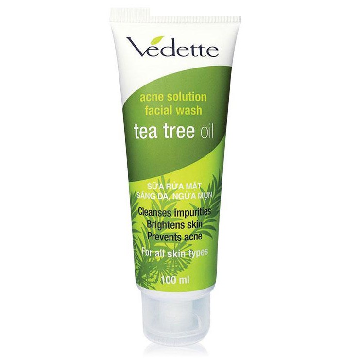 Sữa Rửa Mặt Sáng da, Ngừa Mụn Vedette Tràm Trà 100ml *Tea Tree Oil*