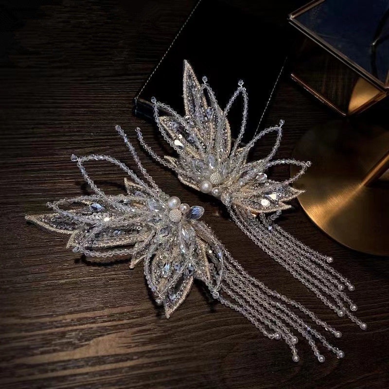 [Aishang Đẹp] Kẹp Tóc Phối Ren Tua Rua Đính Pha Lê Cao Cấp Kiểu Pháp Dùng Chụp Ảnh Cưới / Studio