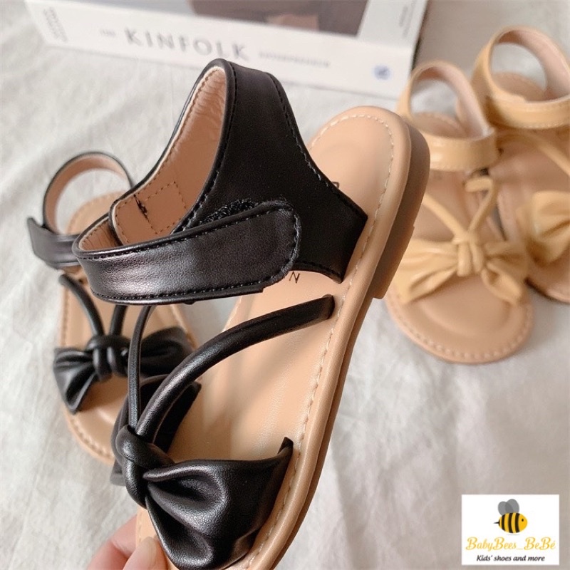 Sandal cho bé gái, dép quai hậu phối nơ quai chéo siêu cute đế mềm chống trơn trượt, 736 sz21 -sz30, trắng, đen, vàng