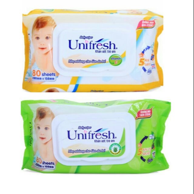 Khăn Ướt Unifresh Không Mùi Vitamin E 80 Miếng