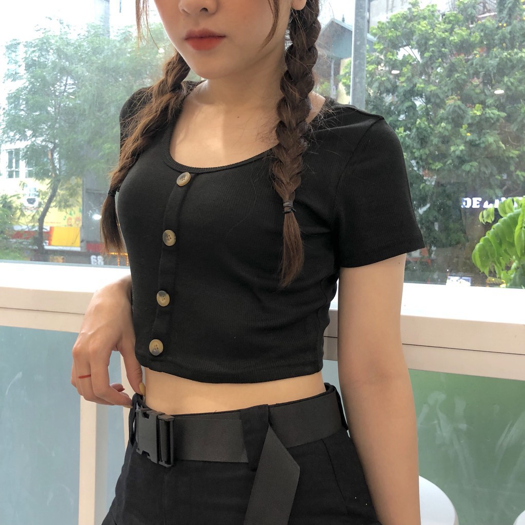 [HOT NEW] Áo croptop cộc tay cúc ngực nữ SIÊU XINH 