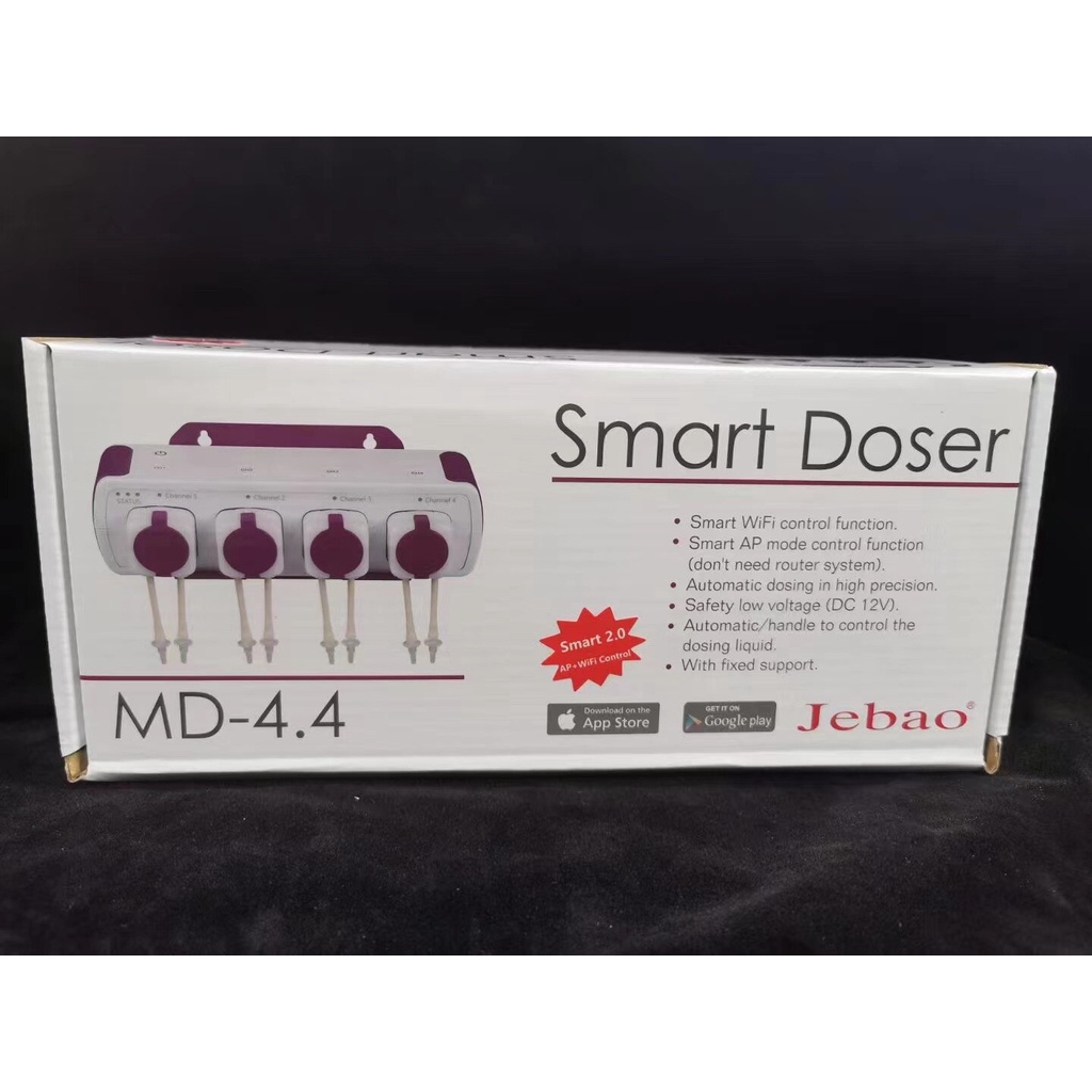 Máy bơm vi lượng Doser MD 4.4 wifi Jebao dùng cho bể cá cảnh, tự động châm chất tiện lợi chính xác.