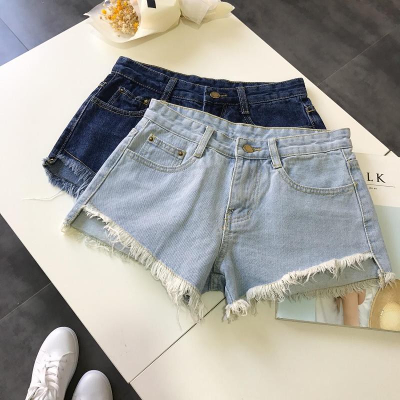 Quần short Denim ống rộng phối rách thời trang hàn quốc